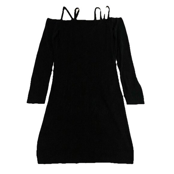 Miss Selfridge Button Through Black Cold Shoulder Ribbed Sweater Mini Dress - 10 - Picture 3 of 5